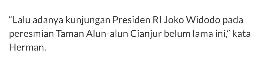 ls_cianjur's tweet photo. @cianjurekspres Jokowi tidak meresmikan Alun-alun Cianjur !
Capaian 100 Hari PLT adalah SOP Standar dan bahkan tidak menyeluruh. https://t.co/j34U91uQF2