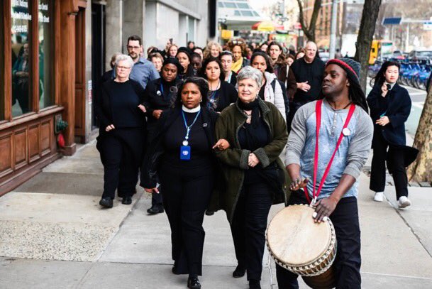 revdionneb's tweet photo. Our @ecumenicalwomen delegation & partners came 2gether during CSW63 to stand w/the global community &witness publicly to the U.N. the world that the faith community will NOT be silent in the face of injustice & gender based violence!! #ThursdaysinBlack #LinkUp2EndGBV #EWCSW https://t.co/BHaaPhKHAt