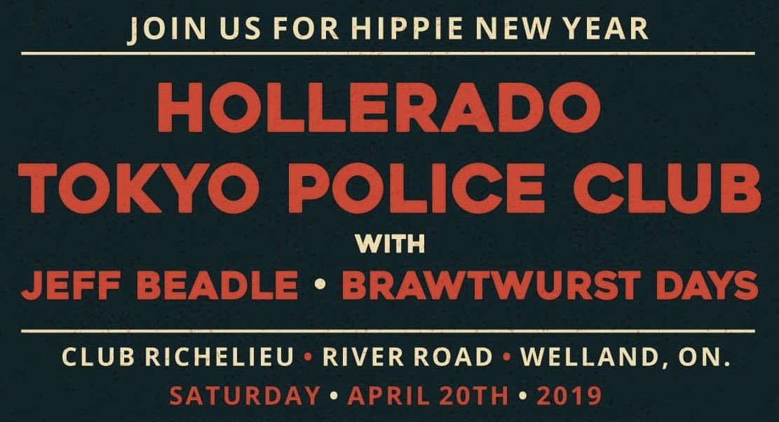 St Catharines - Hard tickets now available <a href="/mindbombrecords/">Mindbomb Records</a> for the <a href="/hollerado/">Hollerado</a> &amp; <a href="/TokyoPoliceClub/">Tokyo Police Club</a> show in <a href="/Welland/">City of Welland</a>! Limited quantities, act fast! $15 adv/19+ ✌️❤️🎶