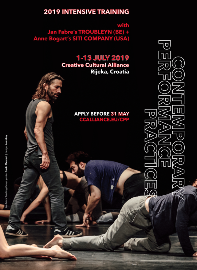 CCAlliance__'s tweet photo. SUMMER INTENSIVE TRAINING 2019!
CCA's Contemporary Performance Practices with SITI Company and Troubleyn / Jan Fabre

July 1 - 13, 2019
Rijeka, Croatia
Apply by May 31st, 2019
https://t.co/62PiCNSaff https://t.co/6xfadeZ751