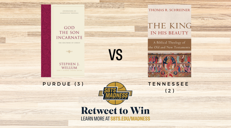SBTSadmissions's tweet photo. #SBTSmadness goes on! We have Stephen Wellum with @crossway up against @DrTomSchreiner with @BakerAcademic! RT to win! 🏀 📕 https://t.co/KzVRd47d42