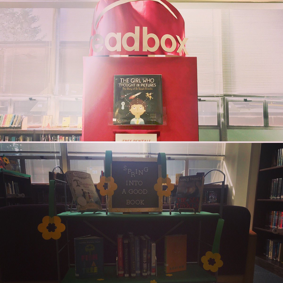 oll_school's tweet photo. Making the library fun and inviting with these awesome book displays!! #ollseattle #readbox #springintoagoodbook https://t.co/Guo8VIkJ8l