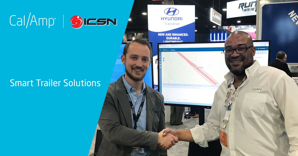 CalAmp's tweet photo. Proud to showcase the innovative @ICSNgroup and CalAmp smart trailer solution for @Hyundai that provides real-time data rich information about the state of a trailer and its contents. #TMC19 #smarttrailer #TheNewHow https://t.co/oRu40xjopM