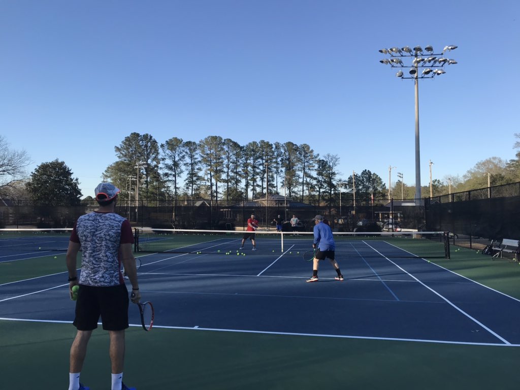 This time of year is the best for tennis!! Featuring- Coach Colt running #adultdrills. Check out our last picture for days, times, and price #tennis #usta #alta #usptacoach #swingintospring