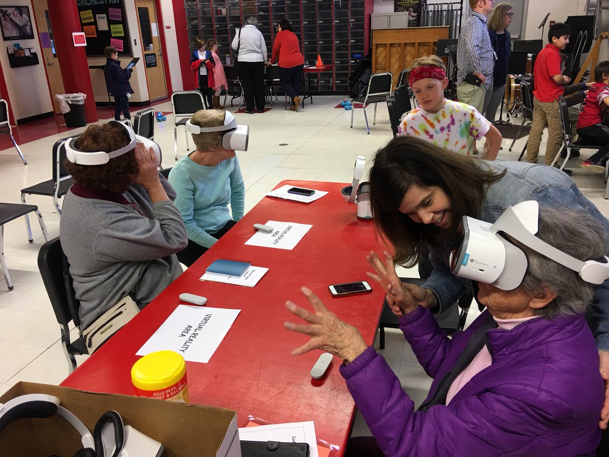 GlensFallsCSD's tweet photo. Packed house and so much engagement at @GFtechteam‘s Cyber Seniors night for our school community! #GFNation took a VR trip through the jungle, explored social media apps, played a little Roblox, and built connections around the fun of learning. #Rigor #Relevance #Relationships https://t.co/E830jWfgaF