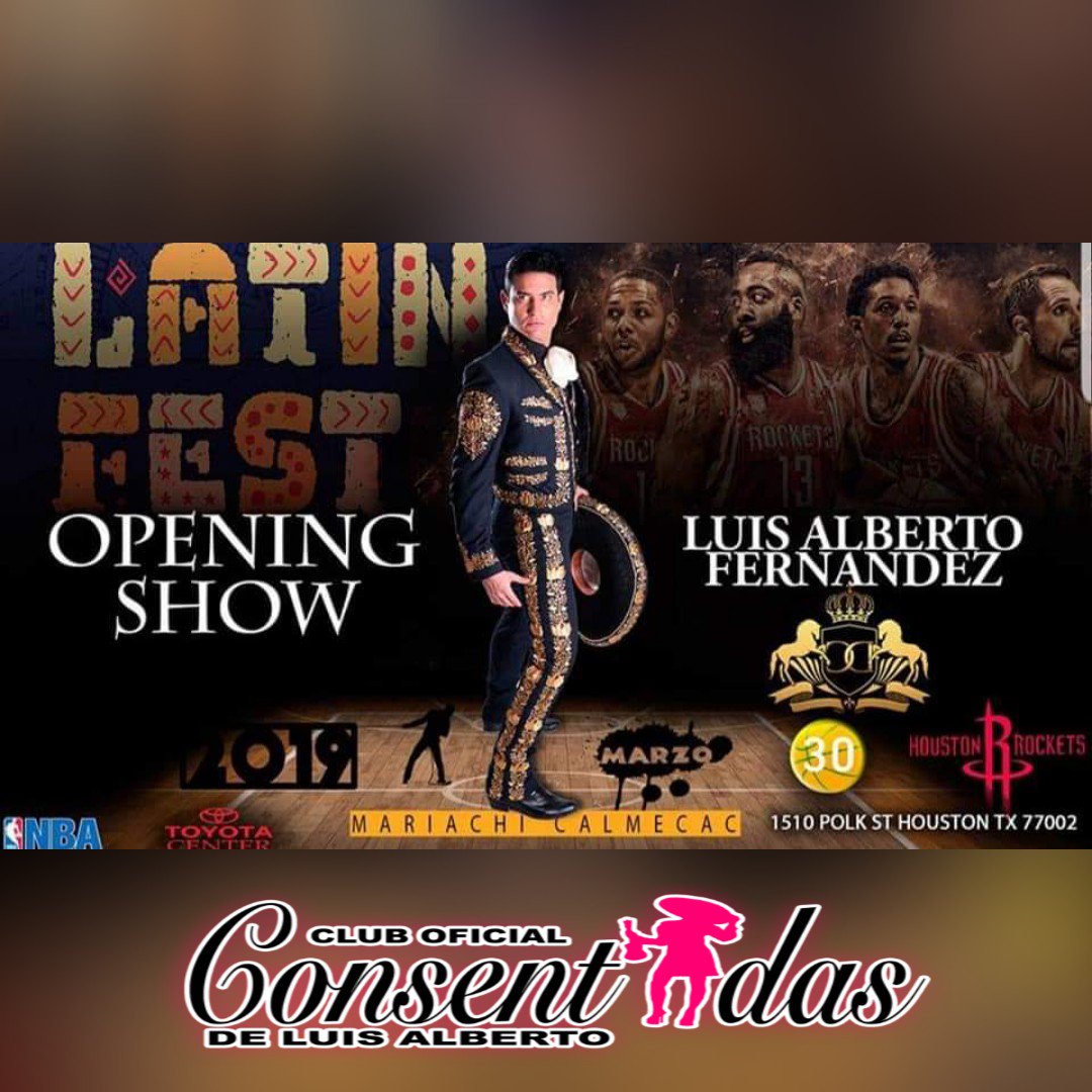 SusyConsentida's tweet photo. Atención  #HoustonTX.  @luisalbertomusc   #CharroDorado  Te espera en las puertas del  @ToyotaCenter este 30 de Marzo de 1pm a 6 pm en el #LatinFest de los #Rockets #NBA
Llévate tu #CD y tu #FOTO firmada al terminar su show con Mariachis.
Club oficial @ConsentidasDeLA invita. https://t.co/XWexcWTaFc