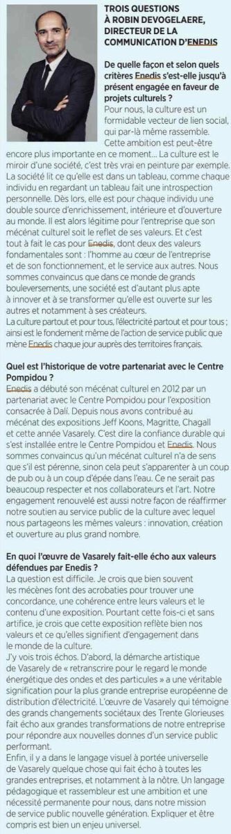 .@Cdesarts « La culture partout et pour tous, l’électricité partout et pour tous; ainsi est le fondement même de l’action de service public que mène @enedis chaque jour auprès des territoires » ✅ mon ITW @CentrePompidou #Vasarely @Limportant_fr #Paris