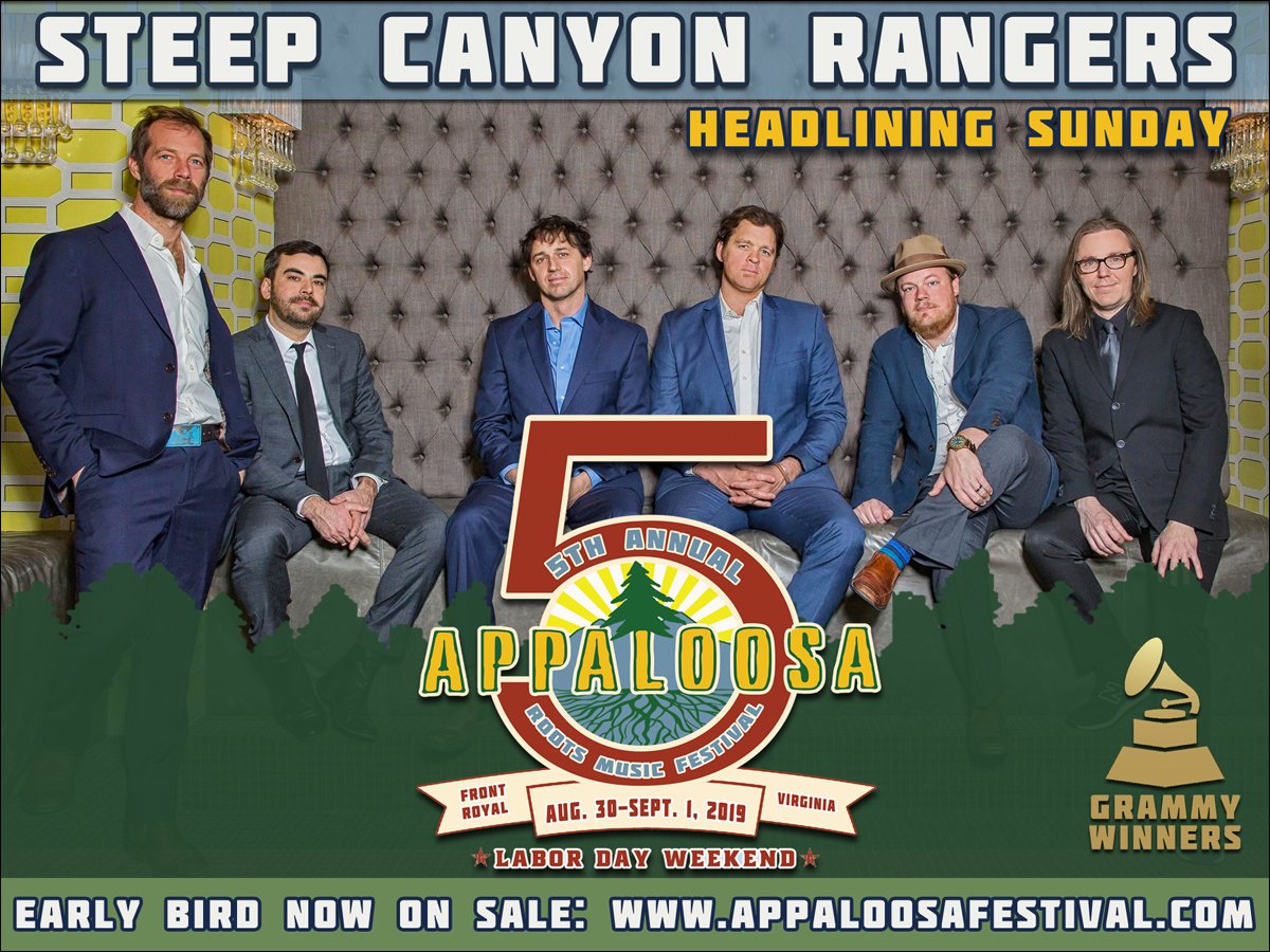 appaloosafest's tweet photo. The GRAMMY Award–winning @SteepCanyon Rangers are headlining Appaloosa Festival 2019! We're going all out for our 5th anniversary Appaloosa! Early Bird Ticket sales end Sunday, March 31: https://t.co/VQ6JvZmxrf
#Appaloosa5 #SteepCanyonRangers #MusicAmongFriends #GRAMMYs https://t.co/wEoi1r3vhO