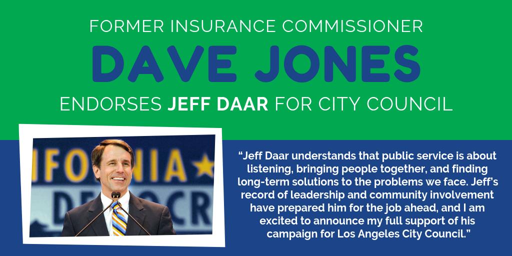 Excited to announce that I have received the endorsement of Dave Jones, former California State Insurance Commissioner! Thank you Dave Jones--proud to have your support.