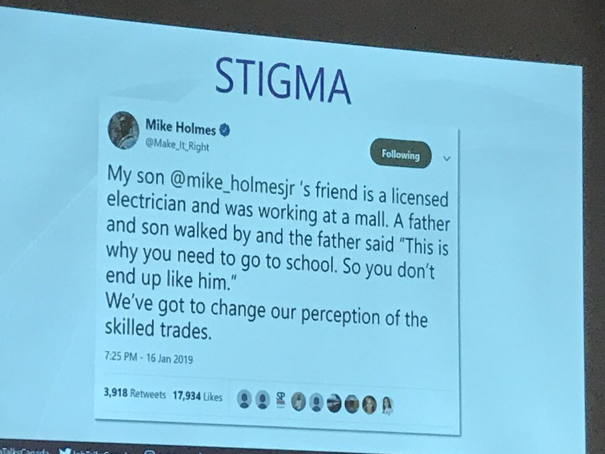 MrsJWalton's tweet photo. We’re lucky to have Dr Jon Callegher @AndersonCVI to dispel myths about skilled trades & remind us that parents are the #1 influence in their child’s career path. Skilled trades= great pay, job security, work/life balance & more! #balancedintelligence @JobTalksCanada @dstirton1 https://t.co/wZScYXXyfK