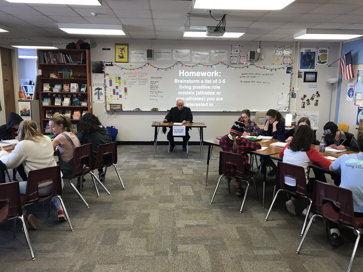 Team_Spark_CHMS's tweet photo. Should athletes be role models? Spark, gather your evidence, organize your arguments, and debate! Thanks to The Honorable Judge Madden for ruling over the argument #sparkengagement https://t.co/0TMq27rLdl
