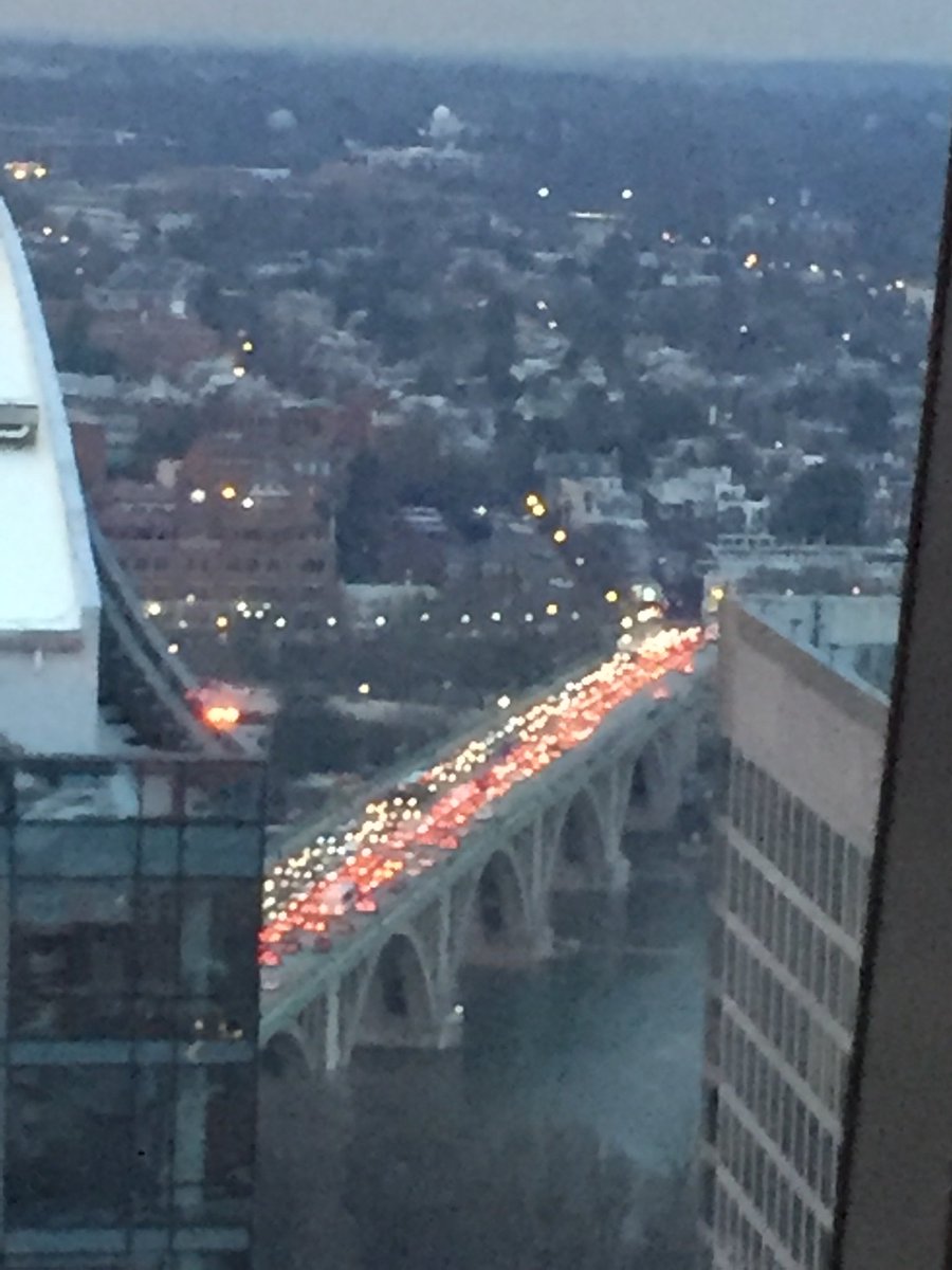 aughertonACH's tweet photo. Did you get caught in #trafficgedon tonight? 1-1/2 hours to go three miles. Birdeye view from ⁦@marymountu⁩ inauguration reception @CEBTower. #DCview https://t.co/yOCBKvEgcg