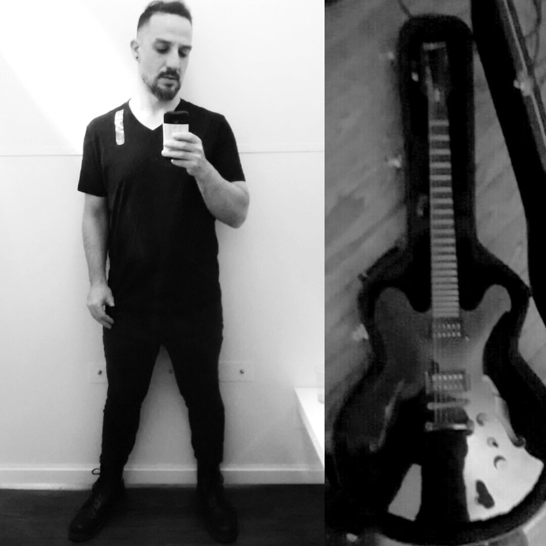 f105music's tweet photo. #BackInBlack New all black V necks for my upcoming shows at #SWCC #Chicago. Realized all my #music has an intentional #minimalist clarity &don't want any T graphics interfering w/ that #live. Plus my #Padawan just gave me this black @epiphone Dot #guitar #F105FirstFlightWorldTour https://t.co/5DU8WcKDhm
