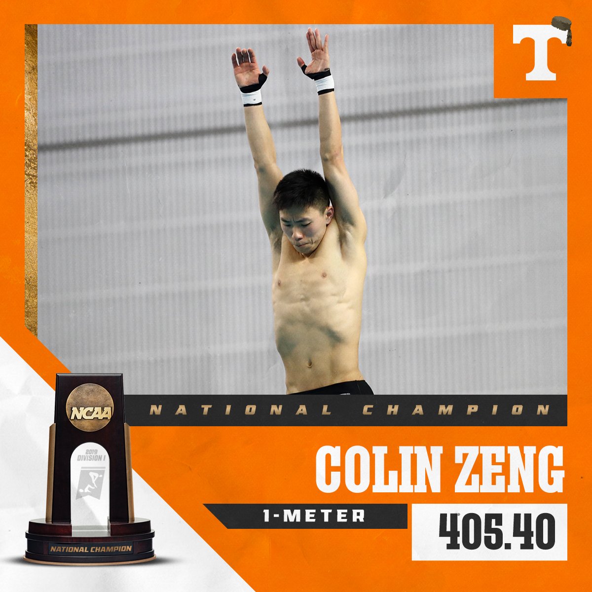 Vol_SwimDive's tweet photo. Colin Zeng is a NATIONAL CHAMPION AGAIN!!!

Zeng takes home the 1-Meter Springboard title with a score of 405.40! His third national title of his career!!

#Vols 🍊 | #NCAASwimDive https://t.co/nFxbzSYs87