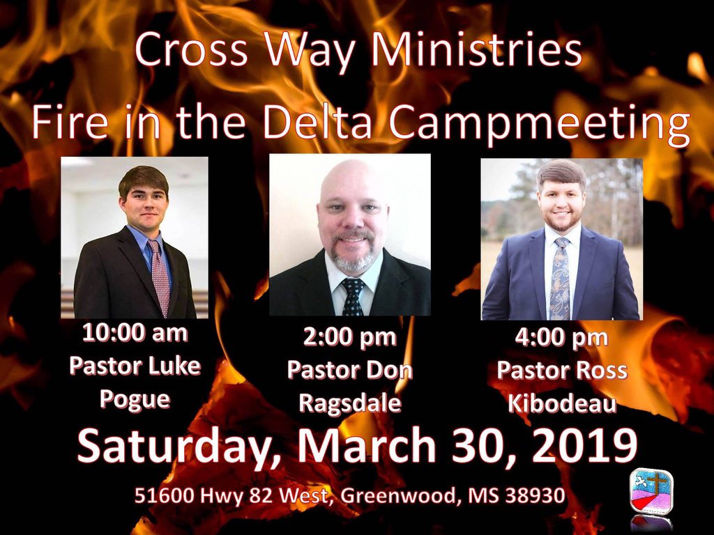 Don't miss these great meetings all day Saturday. Tune in to our live services and be strengthened and encouraged in the Lord! Log on to our website at crosswayministries.org, Facebook or our Roku channel at "My Cross Way Ministries".