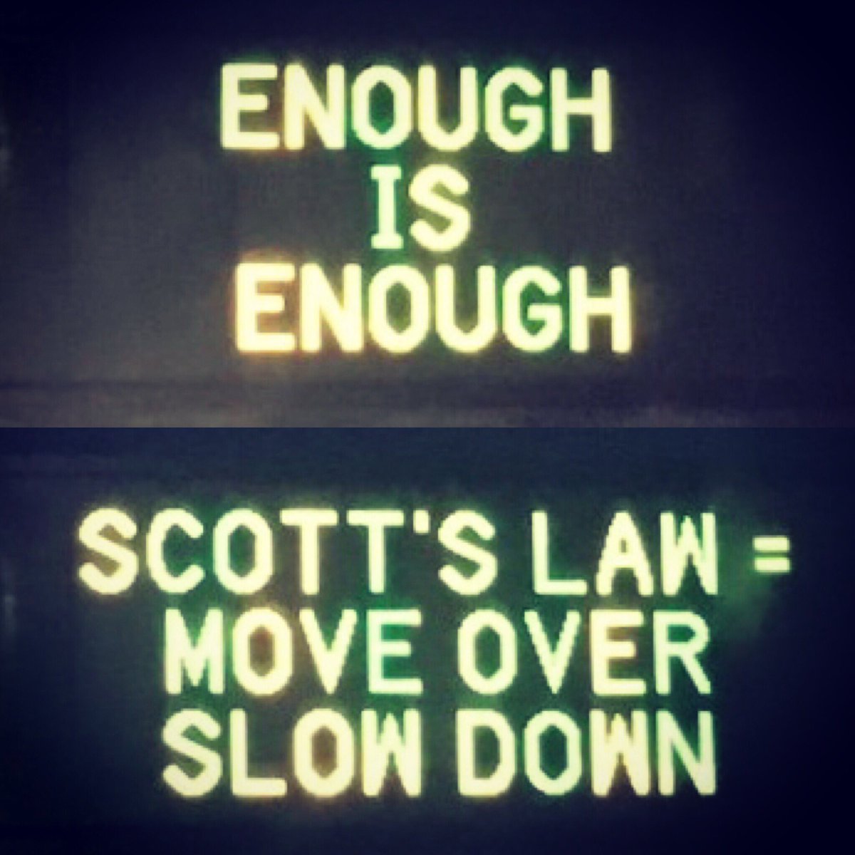 ILStatePolice's tweet photo. The overhead signs tonight on the Tollway showed a quote from ISP Acting Director Kelly following the tragic death of Trooper Brooke Jones-Story today.  

#EnoughIsEnough #MoveOver #SlowDown #NoMoreExcuses #ThisHasToStop #DoTheRightThing #OurLivesDependOnIt https://t.co/rzI1TVfoiV