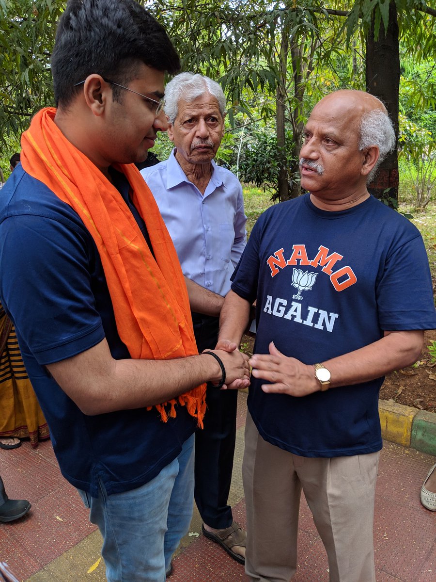 Tejasvi_Surya's tweet photo. Many seniors citizens whom I met today morning at Narasimha Swamy Park, Katriguppe told me they have been with BJP since its inception.

I have always believed blessings of our elders are as important as our own efforts. Humbled that I was blessed in such abundance this morning. https://t.co/ZFGeHX9VXU