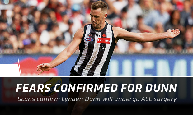 CollingwoodFC's tweet photo. Scans have confirmed Lynden Dunn will require surgery to repair a ruptured ACL. 😢

📝: https://t.co/MhF7CWhykF https://t.co/N1zD5Pq4GM