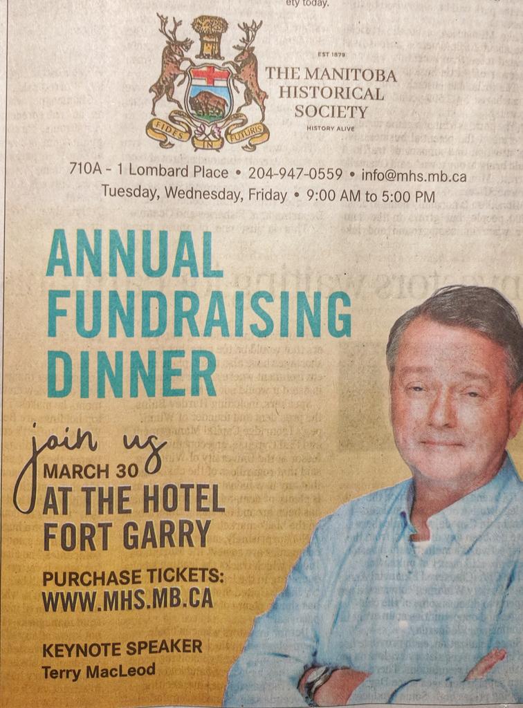 Let's raise lots of money to support the vital work of @manitobahistory. Please come by Sat night @TheFortGarry. Starts at 6pm. Great food. Stellar conversation. Gorgeous setting. Brilliant guests and an adequate keynote speaker.