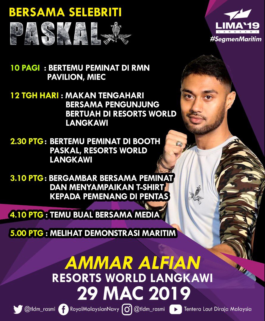 Ammar Alfian di #SegmenMaritim #LIMA19 hari ini. Jom ke Resorts World Langkawi!

#LebihHebat
#EdisiKe15