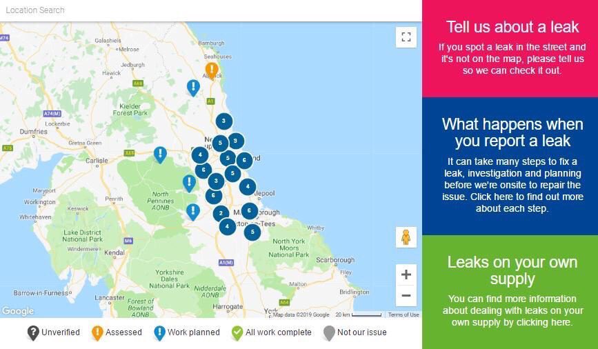 NorthumbrianH2O's tweet photo. Spotted a water leak & wondering if someone else has reported it?
You can #CheckBeforeYouReport by using our online leakage map which shows if a water leak has been reported or not.
It allows you to track the progress of repairs & report new leaks >> https://t.co/GljAAwQdaT https://t.co/TJRhenByvo
