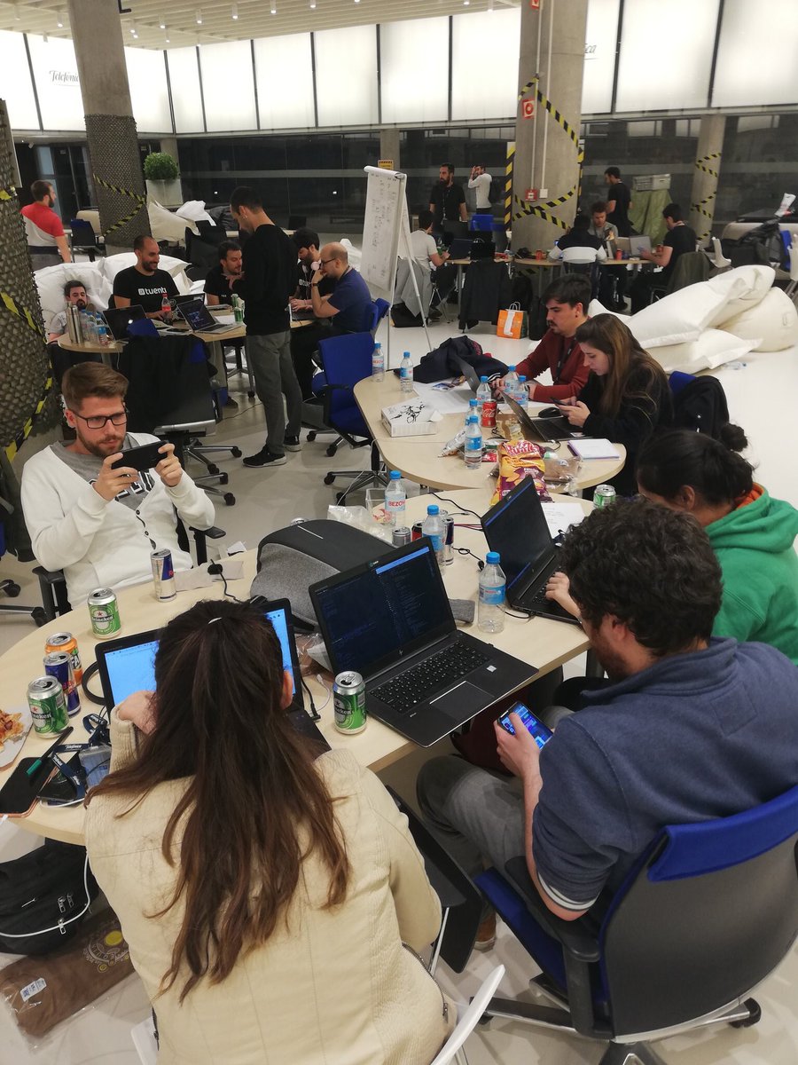 Telefonica's tweet photo. ¡Y ya han pasado casi 24h de reto!

Esto es #Equinox2019🙌🏻 El hackaton que reúne durante 24 horas a los mejores #Hackers de @Telefonica. 

Una noche entera desarrollando para llevarse el premio al mejor proyecto. 

#SomosTelefónica💪🏼 https://t.co/51wZ6oZe5A