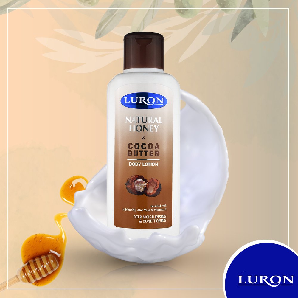 jewniz's tweet image. Tag a friend who has dry skin and could use our #luron Natural Honey and Cocoa Butter Body Lotion. It contains ingredients such as almond oil, Aloe Vera, and Natural Honey that lubricates skin and restores moisture.