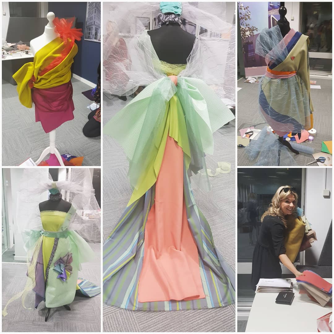 Enjoyed being a fashion designer last night, armed with some beautiful fabrics 💗👗 Thank you to everyone involved! #teamwork #fashion #fdg #camira #naughtone #globaldesigntrends #upholstery #furnituredesign #trendresearch #beone #inspiredmaterials #event #networking #design