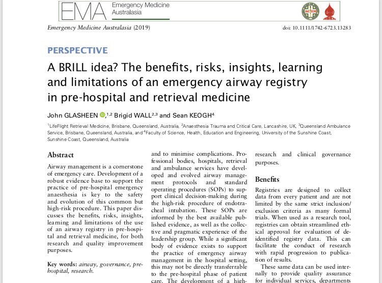 Lots of discussion at #smacc about whether only high performing teams should provide out of hospital intubation - we won’t know unless we measure. DOI: 10.1111/1742-6723.13283 <a href="/Brigidwall/">Damon Davies</a>