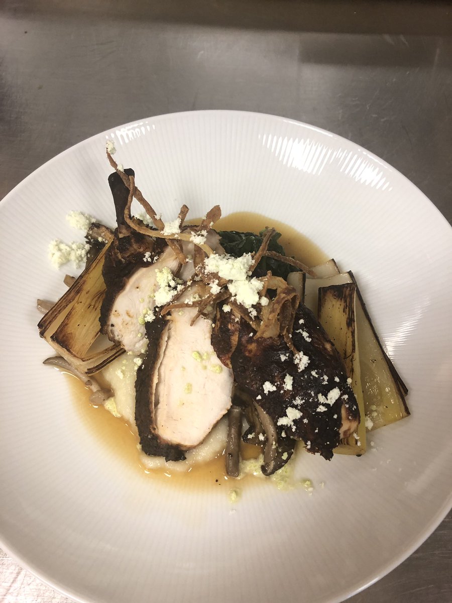 m_janke99's tweet photo. today we finished up perfecting the rest of our entree menu. here we have a citrus and herb roasted icelandic redfish, oven roasted chicken breast, and korean fried cauliflower. come visit us @ErnestsNAIT for lunch from now till april 26. i promise it’ll be worth it! https://t.co/oQU7u6fKmk