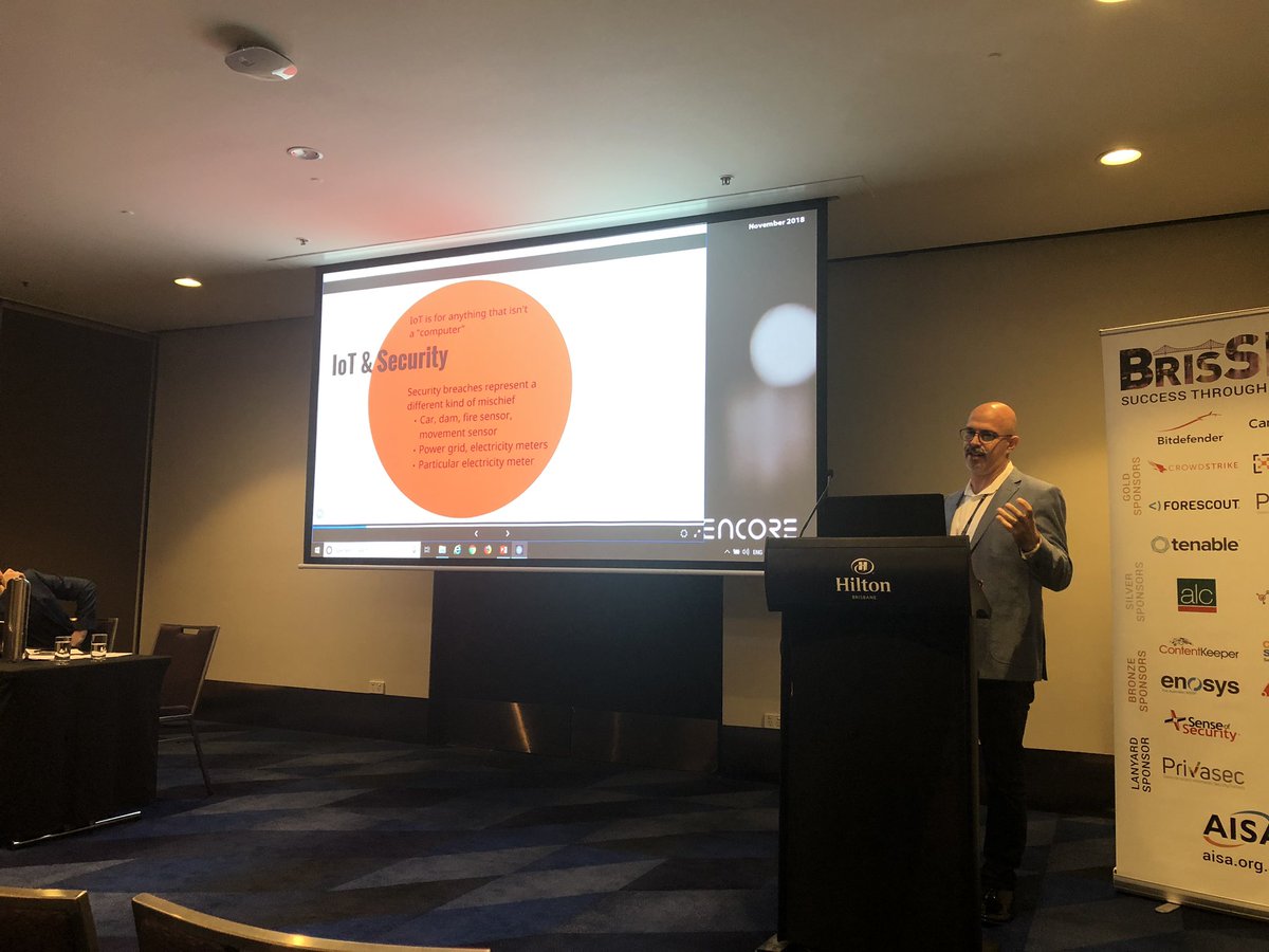 RonJanjua's tweet photo. Great talk by @BondUniversity scholar and IT specialist Nick Inglis on Internet of Things #IOT At the #BrisSec conference by https://t.co/n2MoJGoV5r https://t.co/EGntOdvgp7