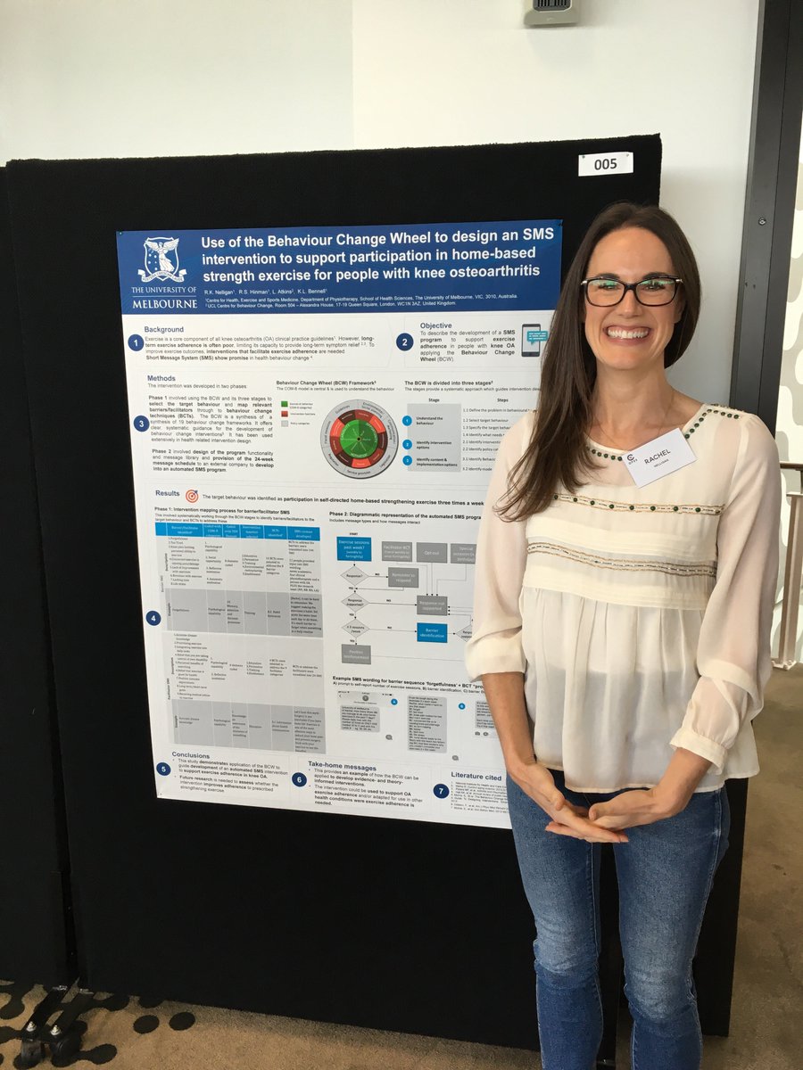 CHESM_unimelb's tweet image. 👀A sneak peek of PhD student @NelliganRachel at @OPUS_TJR #OPUSForum2019. See her poster session pitch on 30 Mar on using the #behaviourchangewheel to develop a #digitalhealth intervntn for ppl w/ knee #osteoarthritis. Will she have your vote for People's Choice award!?🙋‍♀️