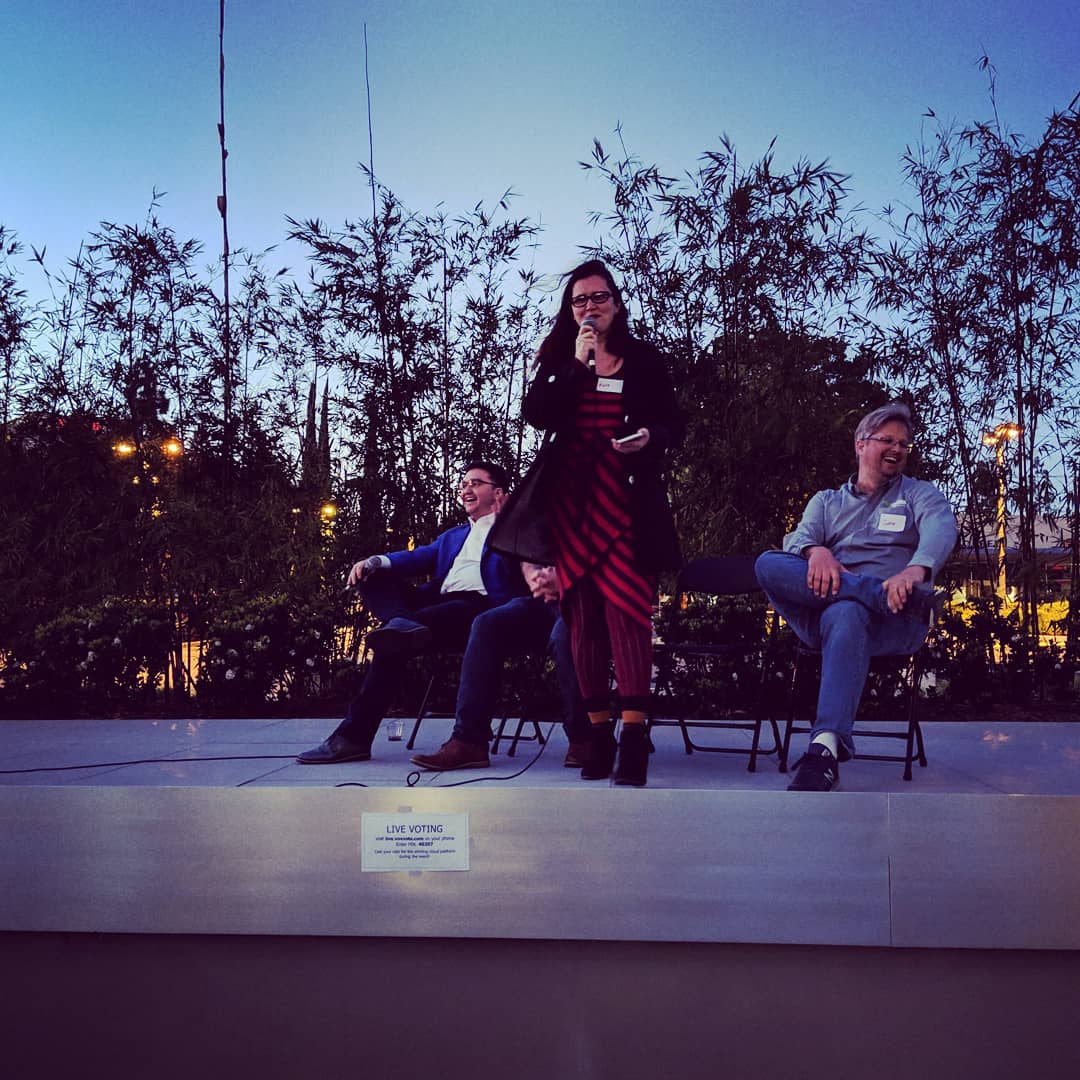 KateYoak's tweet photo. Tonight's event, Battle of the Clouds, with @Tech_in_Motion was a blast! 👨👨👩👨🎤🎤💭💭💬

#aws #Azure #GoogleCloud #womenintech https://t.co/I7SW6qTpTg