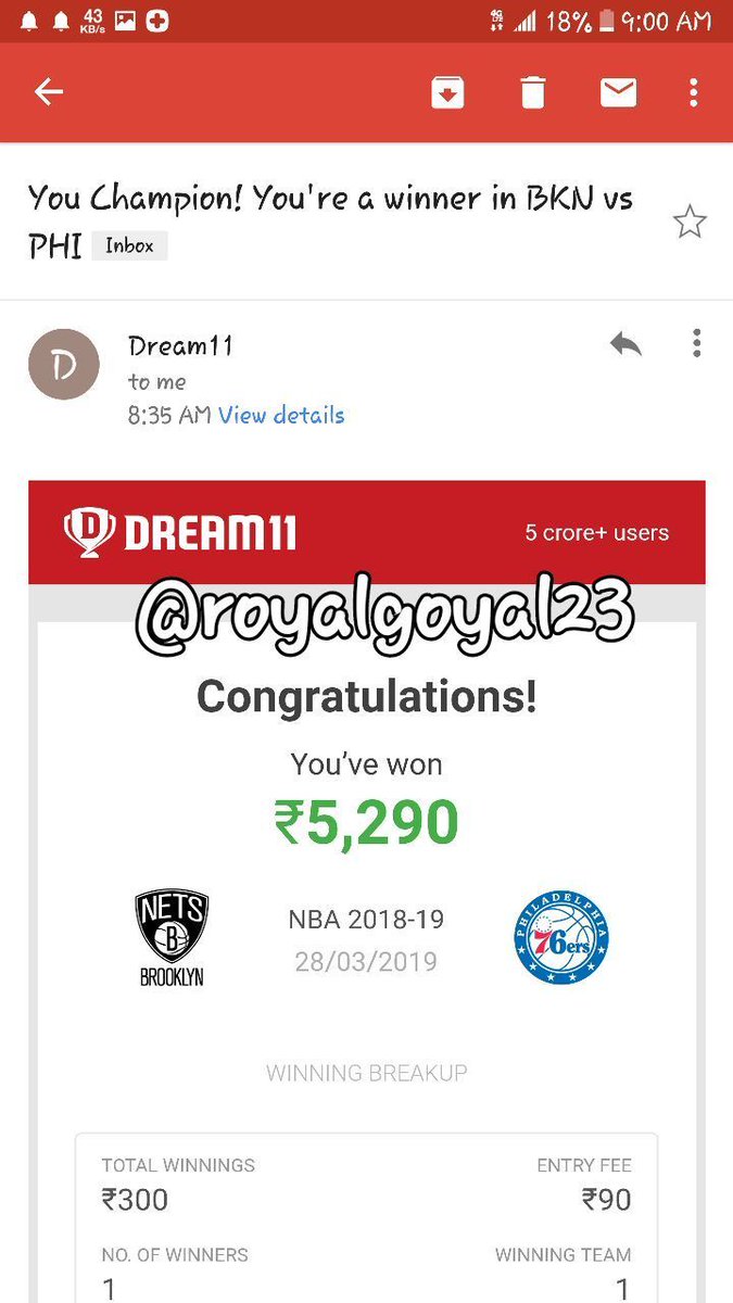 Royalgoyal23's tweet photo. #nba #nba #nba
Hope u all won good.🤩🤘🤘
#Cleansweap one more match
#Backtobackwinning
#BKNvsPHI
#HOUvsDEN
hope u all won good congrats to all.😍😍
Share ur winnings
#like #Retweet #Comment
#Dream11 #dream11world #royalgoya23
Link for update team
https://t.co/csDZ2rJqzq https://t.co/Mhh2tVt2RO
