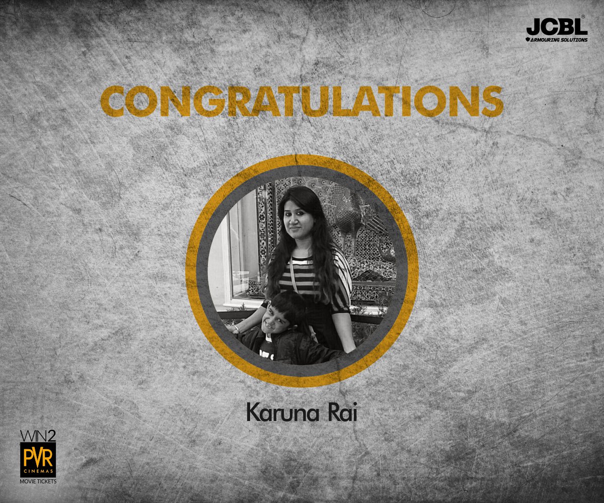 jcblarmoring's tweet photo. hankyou everyone for participating in #BeAShootingStar Contest.
Congratulations "Karuna Rai" On winning free PVR Gift Coupon. Please share your contact details for the coupons.
#Winner #JCBLArmouringContest https://t.co/4ZrnXdnpl2
