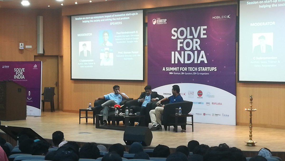 @Tinkerhub is happy to partner for <a href="/IAMAIForum/">IAMAI</a> 'Solve For India' at <a href="/IIMKozhikode/">IIM Kozhikode</a>. Panel discussion on innovative startups for solving real problem. Paul Ravindranath of <a href="/GoogleDevsIN/">Google for Developers India</a> Keyoor Purani of <a href="/iimk_live/">IIMK LIVE</a>