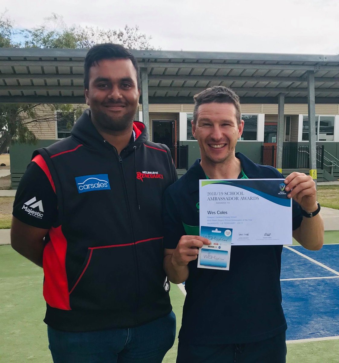 Well done to Newport Gardens Primary School's PE Teacher Wesley Coles on being named The 2018/19 West Metro School Ambassador. 

Wes is passionate about driving cricket programs in the school and also organizing gala days for the Altona District! Congratulations Wes! :)