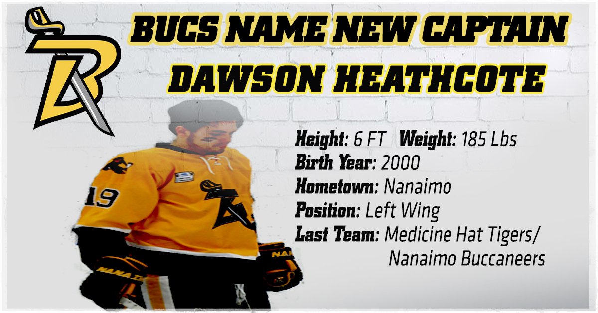 BuccaneersVIJHL's tweet photo. Buccaneers are proud to announce local Nanaimo player Dawson Heathcote as team captain for the 2019-2020 season. https://t.co/3EaaCQc9Aa