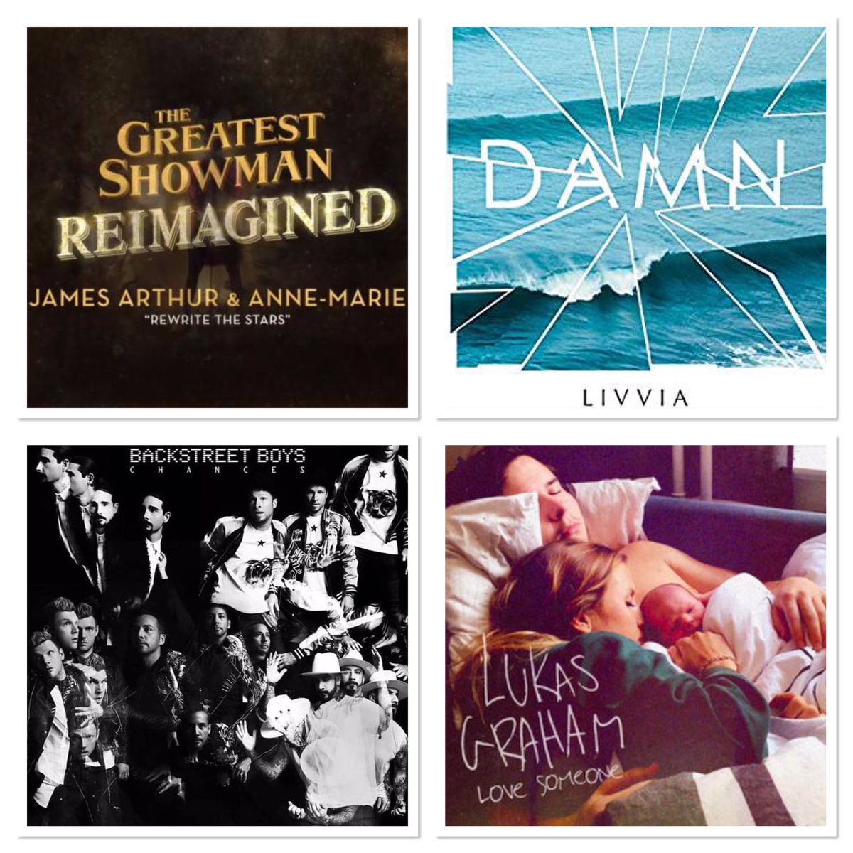 NOWThatsMusicU2's tweet photo. #NOW86 CD 1 Tracks 17-20
17. @JamesArthur23 & @AnneMarie Rewrite The Stars โจ
18. @LIVVIAMUSIC Damn
19. @backstreetboys Chances
20. @LukasGraham Love Someone https://t.co/yiPNvL8IRP
