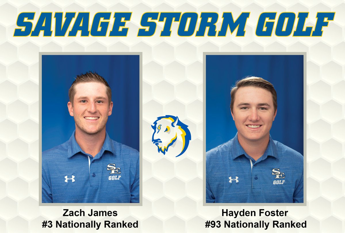 In the latest Golfstat rankings, <a href="/savagestormgolf/">Savage Storm Golf</a> seniors Zach James and Hayden Foster are ranked #3 and #93 respectively. The team is ranked #24. They are set to compete in #theGAC Championship Sunday-Tuesday. List of full rankings - bit.ly/2G7fWeY
#TakeCover ⛳️