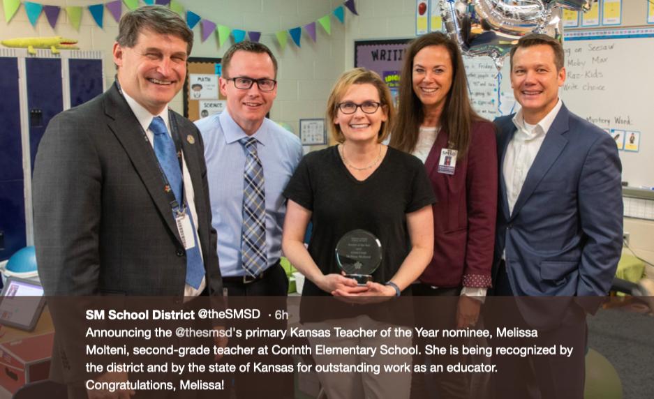 I am thrilled to have been given this honor by <a href="/theSMSD/">SM School District</a>! I chose the best profession in the world &amp; hope to make my incredible students &amp; colleagues proud <a href="/SMSD_Corinth/">Corinth Dragons</a>