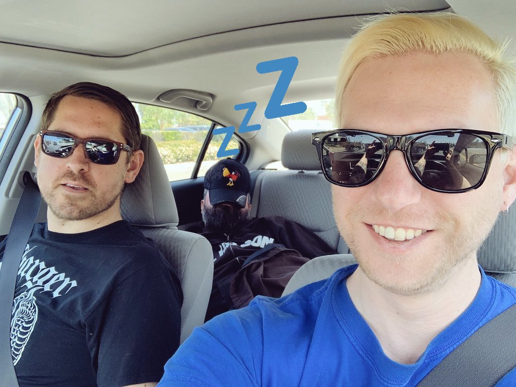 RedScare's tweet image. Here's a pic of @Nothington as the SF punks make their way through SoCal one last time. Jay has all those songs about being tired, and here he is finally getting a nap... SD tonight, L.A. tomorrow!