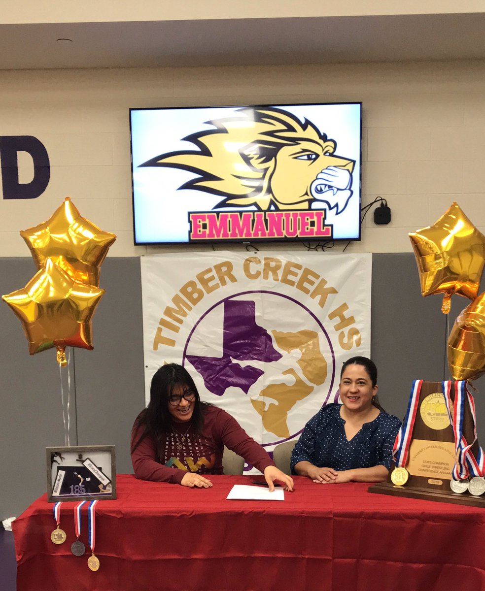 TCHSWrestling's tweet photo. 2019 State Champion @RosalesB17 signs with @ECwomenlionWR. Emmanuel is getting a special wrestler! #FalconStyle  #WomensWrestling #ECLions @TCHSTalon @WrestlingTexas https://t.co/zOFOB9vVja