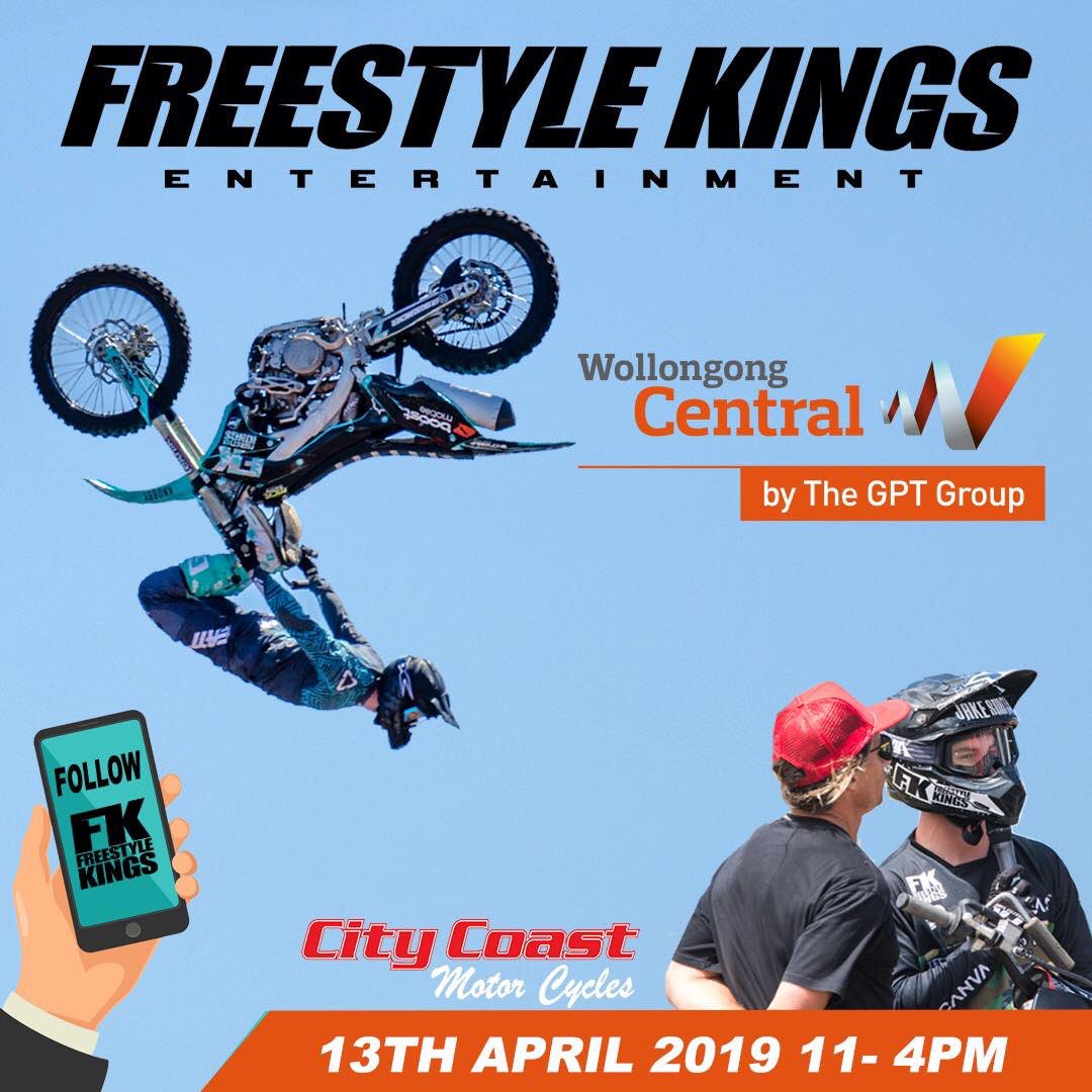 Catch The Freestyle Kings: Jake Smith, Ryan Brown, Luke McNeill and  @lancerussell155  throwing down TODAY! 3 massive shows at 11am, 1pm & 3pm 💥✊
#teamfk #visitwollongong