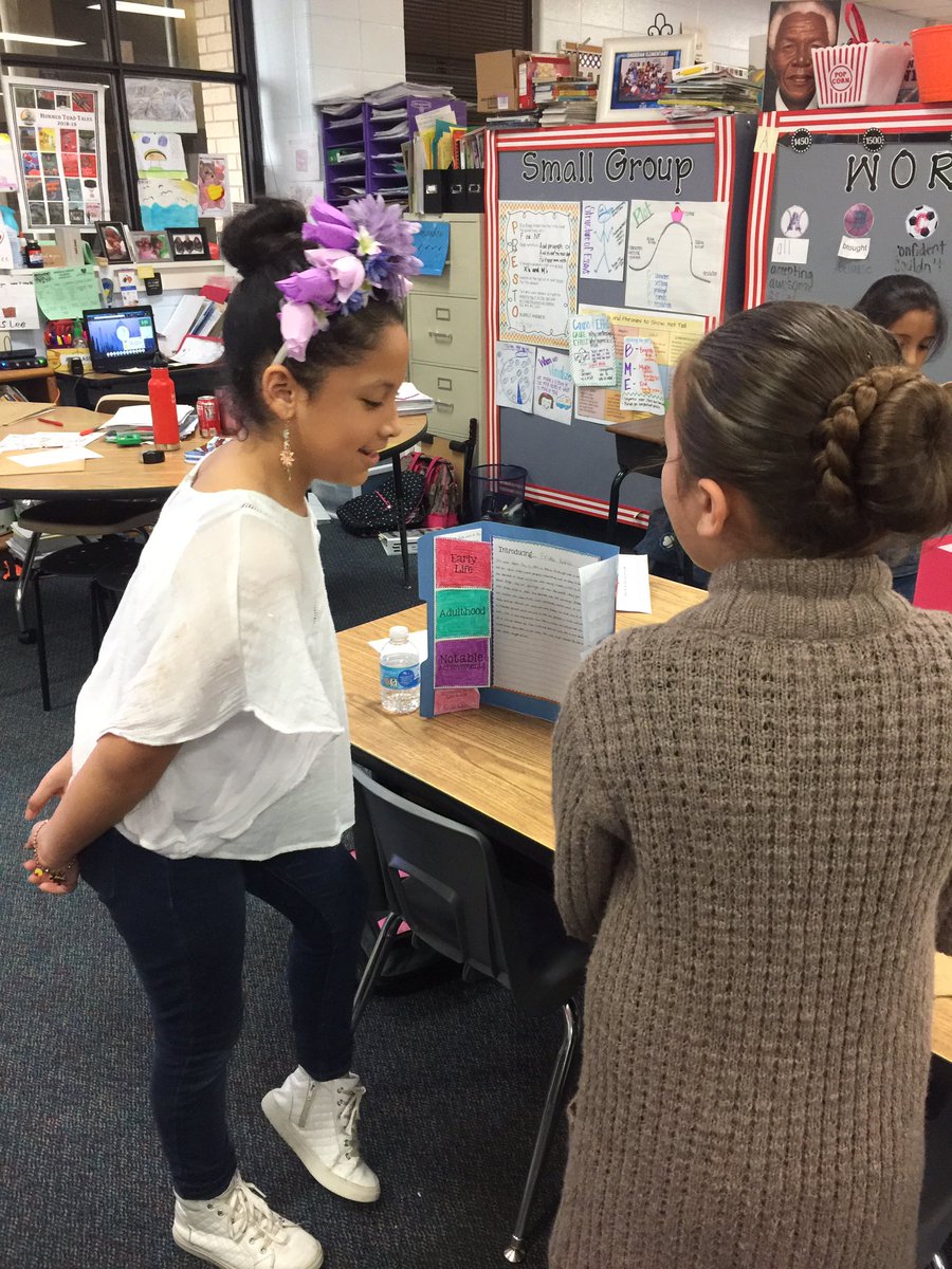sheikkaye's tweet photo. When you hear your students say that presenting their biography projects was the best and so much fun your teacher heart can’t help but melt! We had so much fun sharing and learning from each other. @SheridanCFISD @CFISD_ELAR2_5 #CFISDforAll https://t.co/ClB7J41BzW