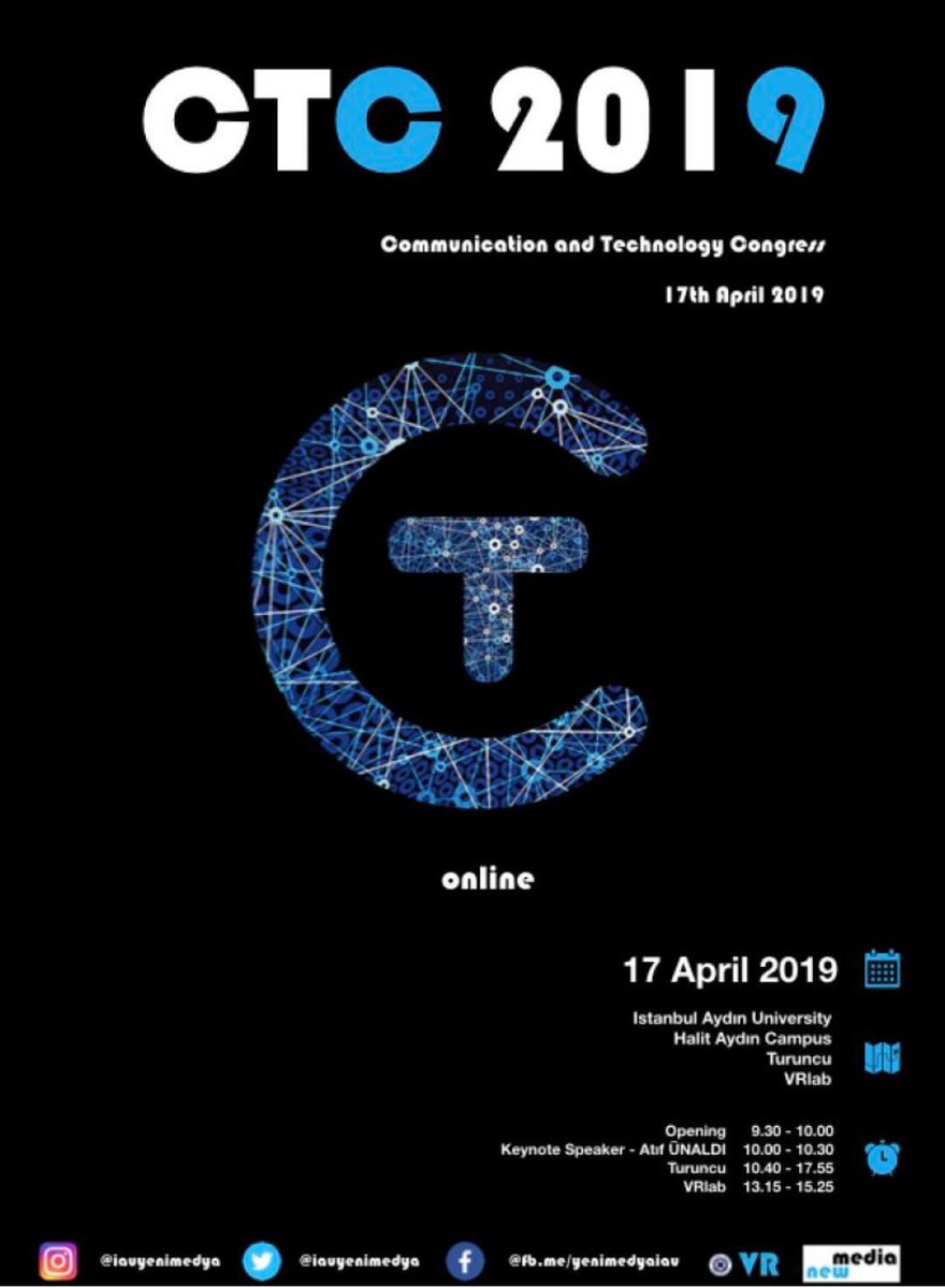 FerhatSolhanMLT's tweet photo. İstanbul Aydın Üniversitesi İletişim Fakültesi katkılarıyla 17 Nisan 2019 tarihinde "İletişim ve Teknoloji Kongresi" gerçekleştirilecektir. #CTC2019 da "Online" teması iletişim alanında hazırlanan bildirilerle  tartışılacaktır. https://t.co/TfR34DDZgn  #iauyenimedya https://t.co/etploofJrg