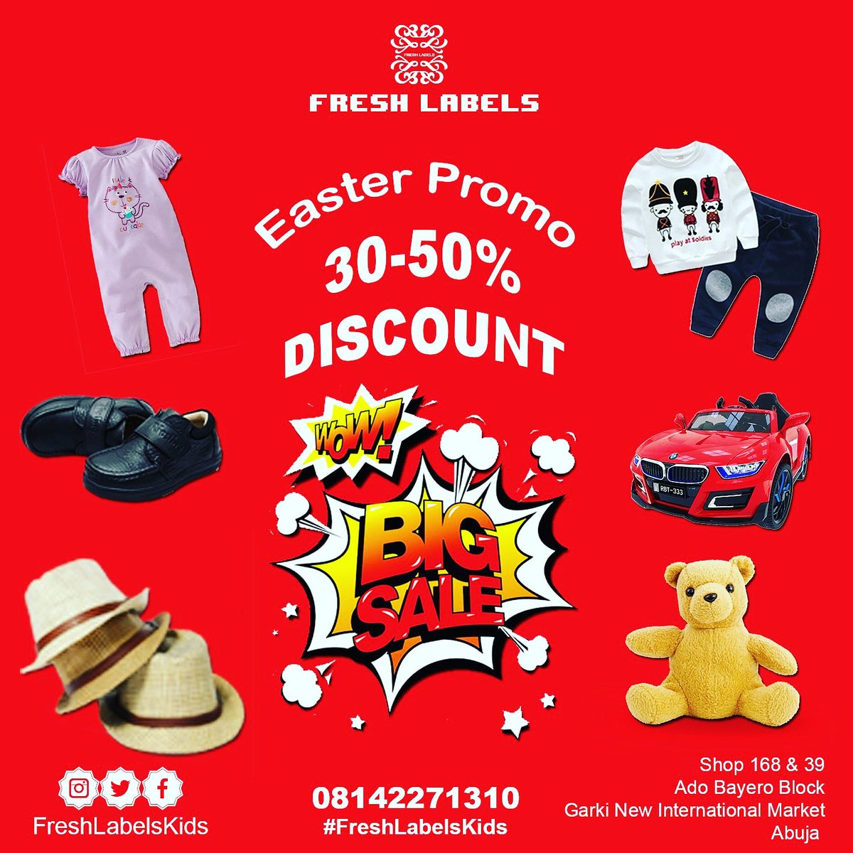 #FreshLabelsKids is your #1 Children Stores where you get everything for your kids.
#Abujatwittercommunity 
#AbujaPlayground 
#SocialAbujaMarket 
#Children 
#ChildrenWears