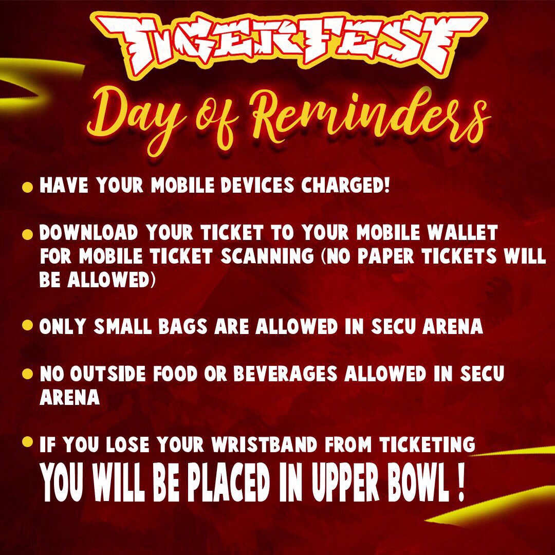 TODAY’S THE DAY!🎉 Tigerfest is FINALLY here!👏👏👏 Are you ready?!Here are some quick reminders for tonight! 🚨Read carefully!🚨