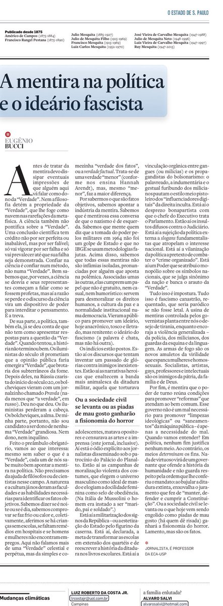 Excepcional artigo de Eugênio Bucci no Estado de São Paulo de ontem.