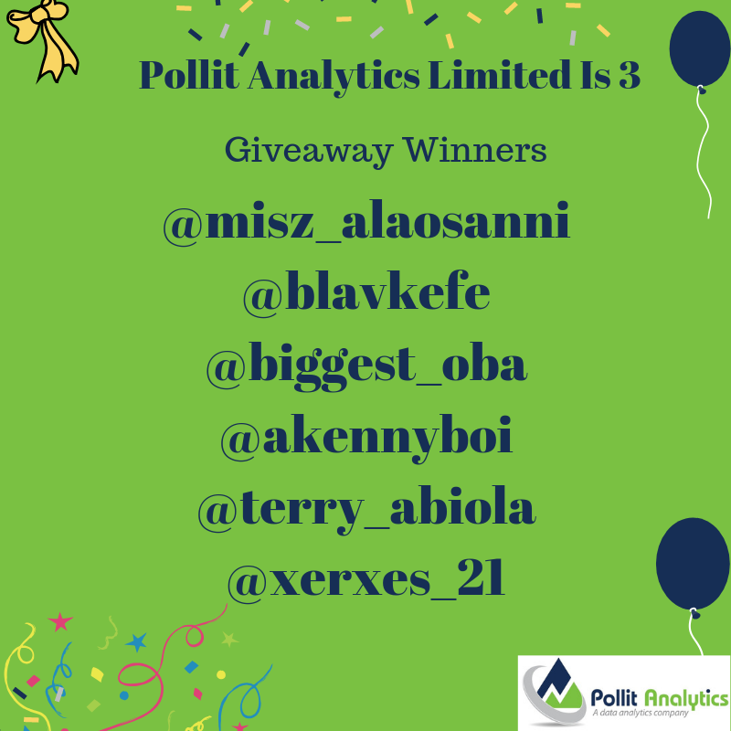 PollitAnalytics's tweet photo. Thank you for always interacting with us on this platform.
@misz_alaosanni @blavkefe @Biggest_Oba @akenny_boi @terryabiola @xerxes_21
Kindly send a dm to us indicating your phone number and network.
#PollitAnalytics #Pollitis3 #Anniversary https://t.co/KkwzNntI0A